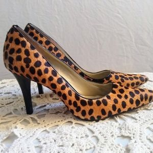 Talbots Cheetah Leopard Print Pony Hair Leather Holiday Pumps Shoes Heels Sz 7